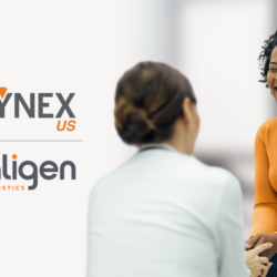 Smiling female patient with healthcare worker